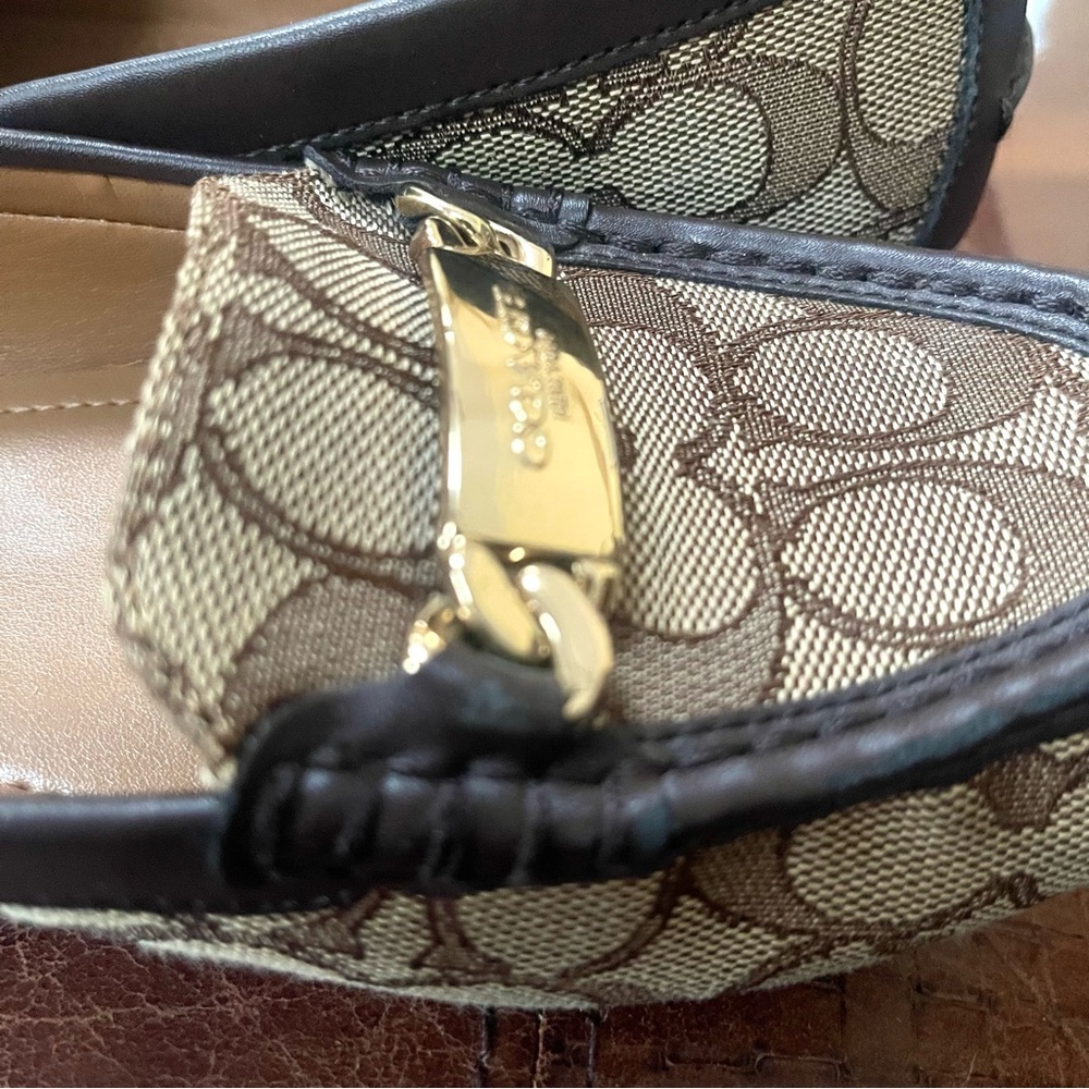 Coach Olive Classic Monogram Logo Print Canvas Leather Trimmed Loafers Size 8 - Picture 14 of 16